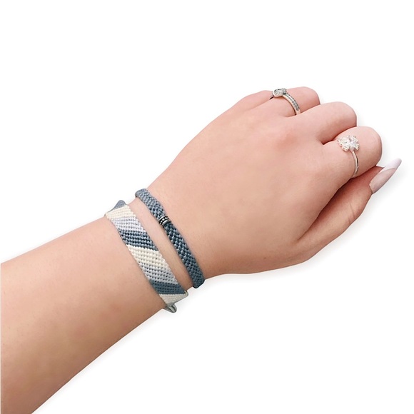 NEW Handmade 2pc Bracelets Friendship Adjustable Trendy Summer VSCO Blue Gray - Picture 3 of 6